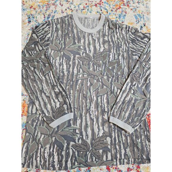 Vintage 80s Realtree Treebark Camo Longsleeve Ringer T-Shirt Size Medium Hunting - Picture 1 of 5